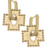 Kaki Beaded Cross Drop Earrings in Worn Gold