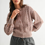 Washed Brown Cable Knit Cardigan