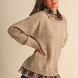 Long Sleeve Plaid Button Down Inner Layer Sweater
