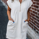 Textured Half Zip Cap Sleeve Dress