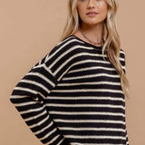 Stripe Boat Neck Drop Shoulder Sweater