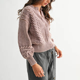 Washed Brown Cable Knit Cardigan