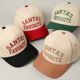Santa's Favorite Glitter Text 5 Panel Corduroy Cap: Burgundy