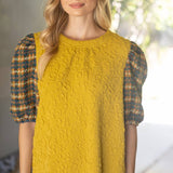 Textured Body with Tweed Puff Sleeve Top