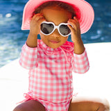 Bubblegum Pink Gingham Long Sleeve One Piece Rash Guard Swimsuit