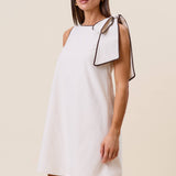 Tie shoulder sleeveless mini shift dress: Navy