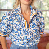 Abstract Floral Striped Contrast Band Top