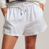 Linen Blend Elastic Waist Drawstring Shorts