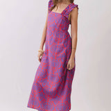 Ruffle Strap Geometric Print Midi Dress