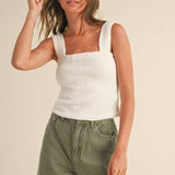 Texture Fabric With Band Sleeve Top | White