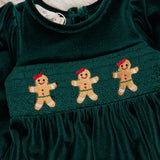 Deep Emerald Smocked Gingerbread Velvet Romper