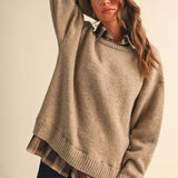 Long Sleeve Plaid Button Down Inner Layer Sweater