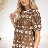 Floral Embroidered Contrast Neck Tie Detailed Top