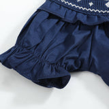 Blue Nativity Smocked Ruffle Romper