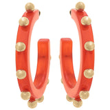 Kelley Studded Metal and Resin Hoop Earrings: Fuchsia