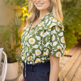 Double Ruffle Layered Short Sleeve Floral Print Top