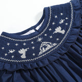Blue Nativity Smocked Ruffle Romper