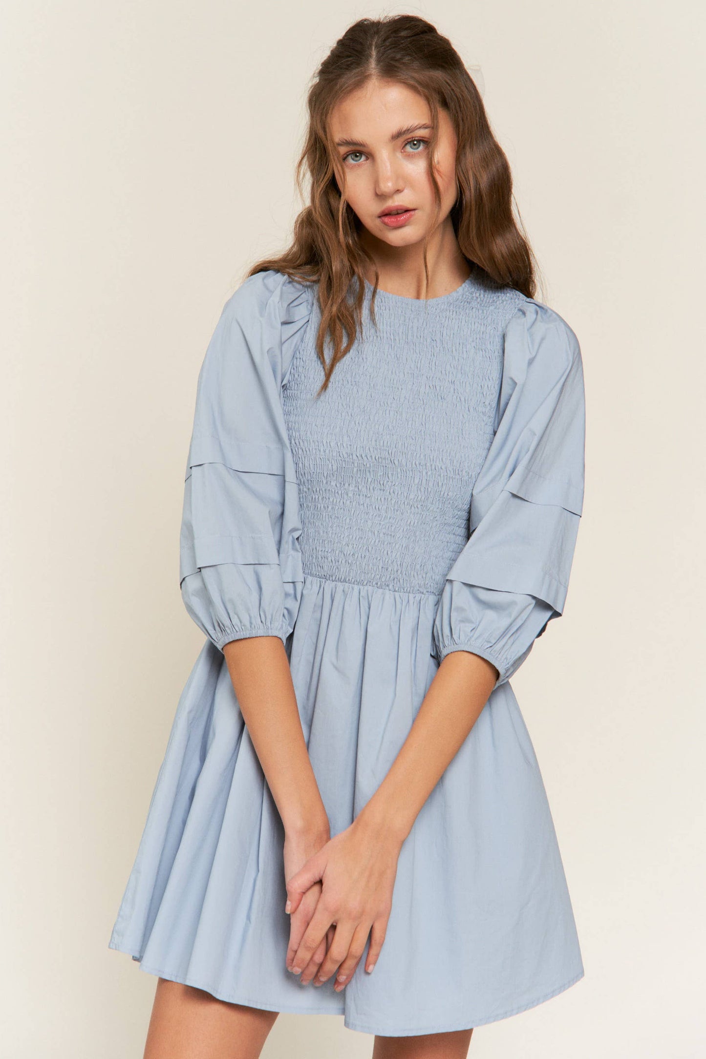 Blue Quarter Sleeved Mini-Dress | Cornflower Blue