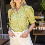 Lena Contrast Colored Raw Laser Cut Blouse