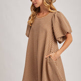 Puff Sleeve Billowy Silhouette Striped Dress