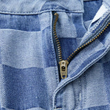 Solid Color Checkered Denim Wide Leg Jeans