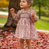 Autumn Floral Tan Long Sleeve Dress