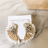 Ivory Gold Ombré Beaded Crystal Winged Statement Earrings