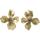 Gold Flower Petal Silver Post Stud Earrings