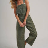 Vintage Leopard Overall Jumpsuit with Barrel Leg | Vintage Olive