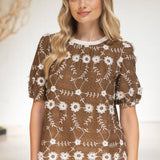 Floral Embroidered Contrast Neck Tie Detailed Top