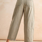 Mini Checkered Pattern Barrel Pants