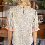 Cali Stripe Ruffle Detailed Animal Print Knit Blouse