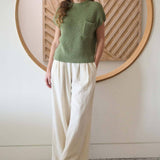 Mock Neck Short Sleeve Pocket Sweater