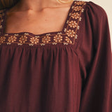 Square-Neck Embroidered Tiered Mini Dress