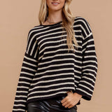 Stripe Boat Neck Drop Shoulder Sweater