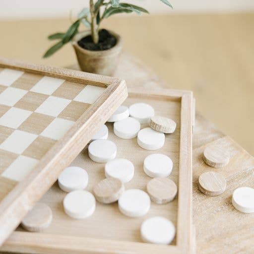 Wooden Checkerboard Set with Storage