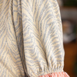 Cali Stripe Ruffle Detailed Animal Print Knit Blouse