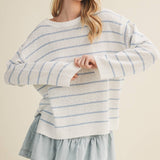 Textural Stripe Knit Dropped-Shoulder Pullover