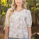 Luann Floral Embroidery Pintuck Detail Top