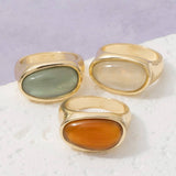 Oval Natural Stone Signet Ring: Multiple Colors