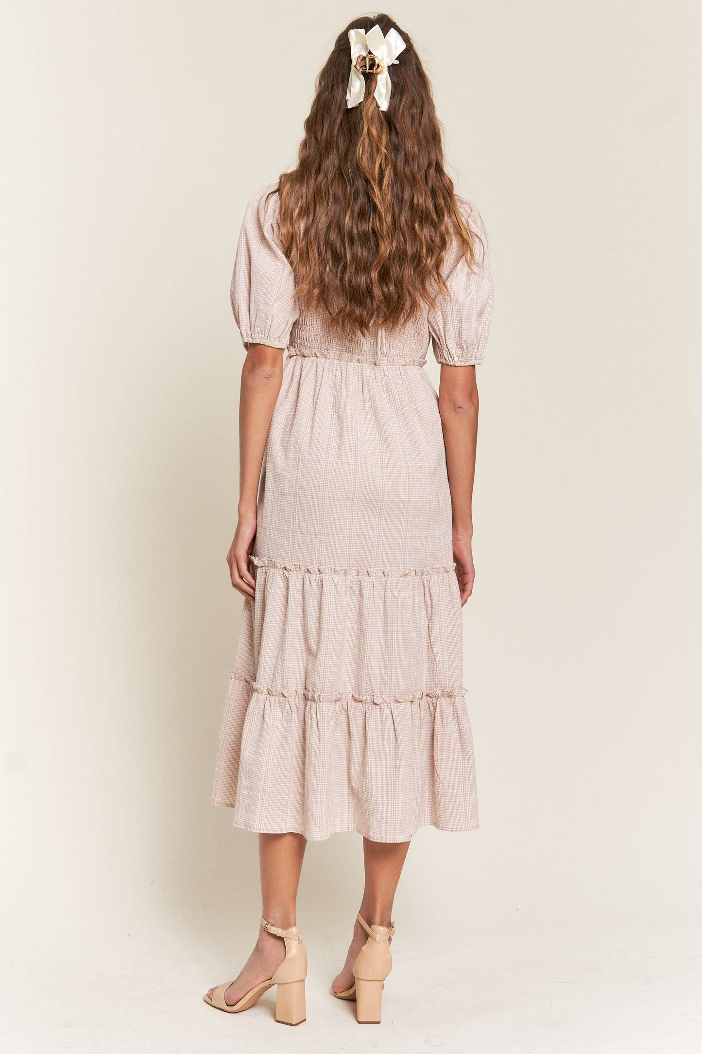Beige Sleeved Midi Dress | Beige