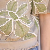 Cara Contrast Band Detailed Floral Embroidery Blouse