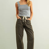 Polka Dot Printed Barrel Pants with Belt