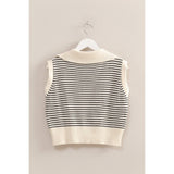 Striped Knit Collared Sleeveless Top | Cream & Black
