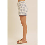 Floral Print Cotton Linen Shorts with Contrast Hem