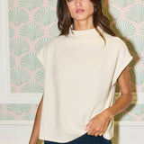 Mock Neck Rib Textured Solid Knit Top