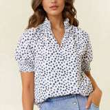 Jacquard Dot Print Short Sleeve Blouse