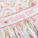 Pink and White Birthday Girl Smocked Dress