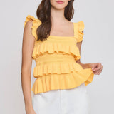 Red Ruffled Knit Sleeveless Top