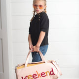 Kids Pink & Tan Fuzzy Letter Weekender Travel Bag: One Size